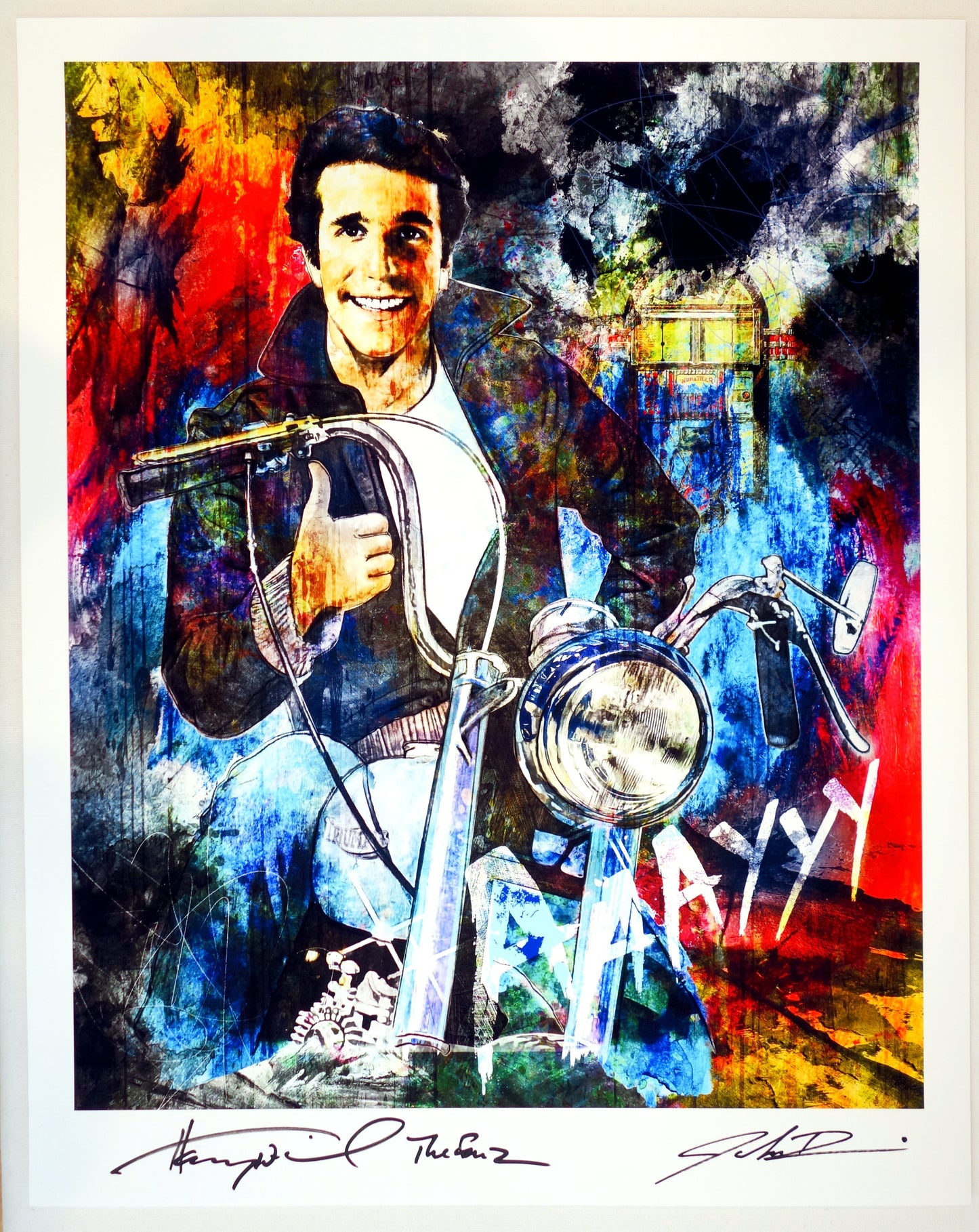 Henry Winkler “The Fonz” Happy Days & John Rivoli Autographed Art Print