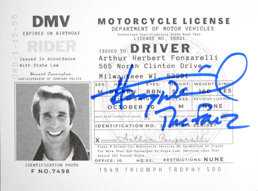 Henry Winkler "The Fonz" Happy Days Autographed Driver’s License Prop