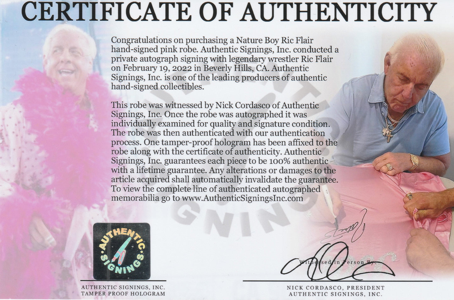 Ric Flair Autographed Pink Wrestling Robe