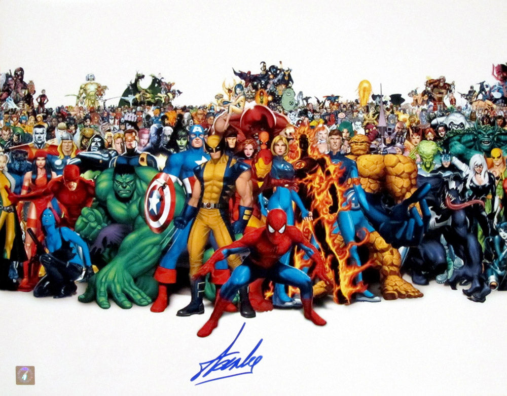 Stan Lee Autographed Marvel Super Heroes Cast 16x20 Photo