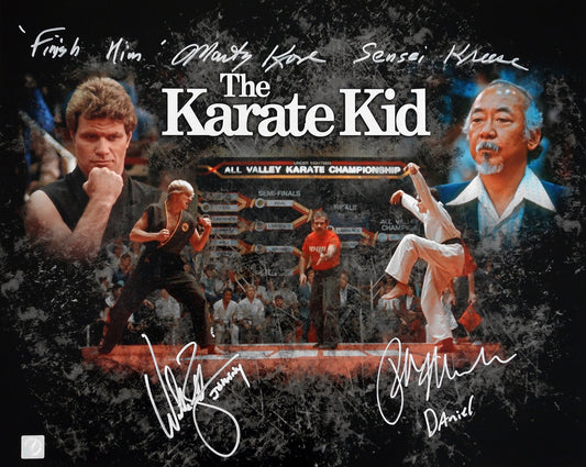 Ralph Macchio, William Zabka & Marty Kove Autographed The Karate Kid 16x20 Photo