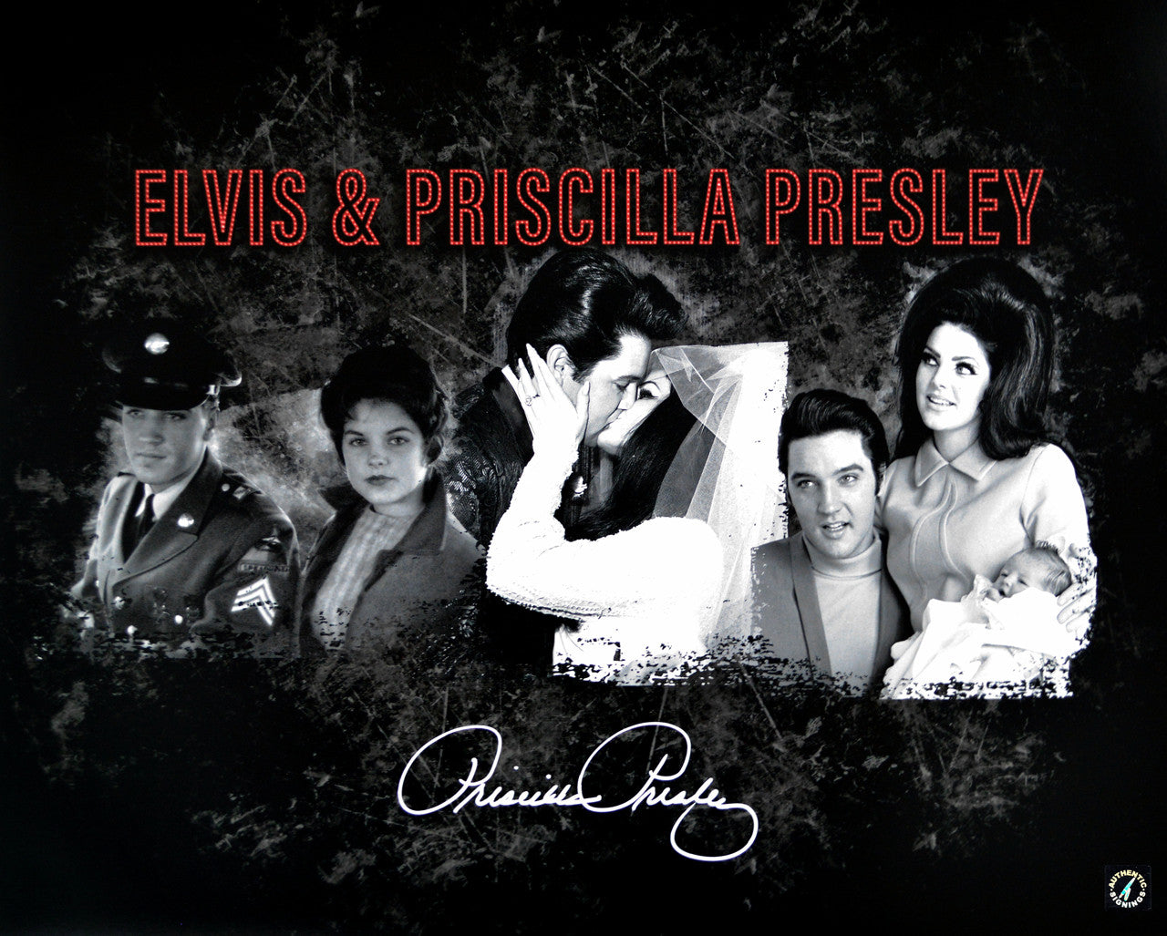Priscilla Presley Autographed Collage with Elvis Presley 16x20 Photo