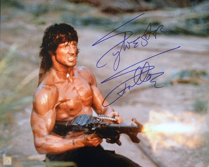 Sylvester Stallone Autographed RAMBO II "SHOOTING MACHINE GUN" 16x20 Photo