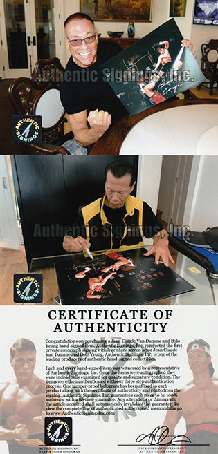 Bolo Yeung "Chong Li" & Jean Claude Van Damme Autographed Flying Kick 16x20 Photo