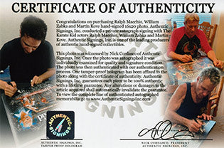 Ralph Macchio, William Zabka & Marty Kove Autographed The Karate Kid 16x20 Photo