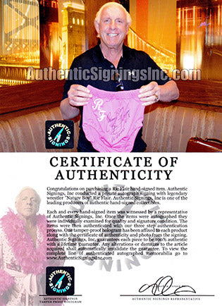 "Nature Boy Ric Flair 16X Wooooo" Autographed Pink Wrestling Trunks