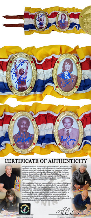 Sylvester Stallone, Talia Shire, Carl Weathers and Burt Young Autographed ROCKY Cast Heavyweight Championship Belt